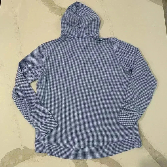 Weatherproof Vintage Blue Gingham Long Sleeve Hoodie Sweatshirt Women's Medium - Picture 4 of 5